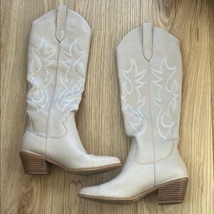 Billini Cream Embroidered Heeled Boots